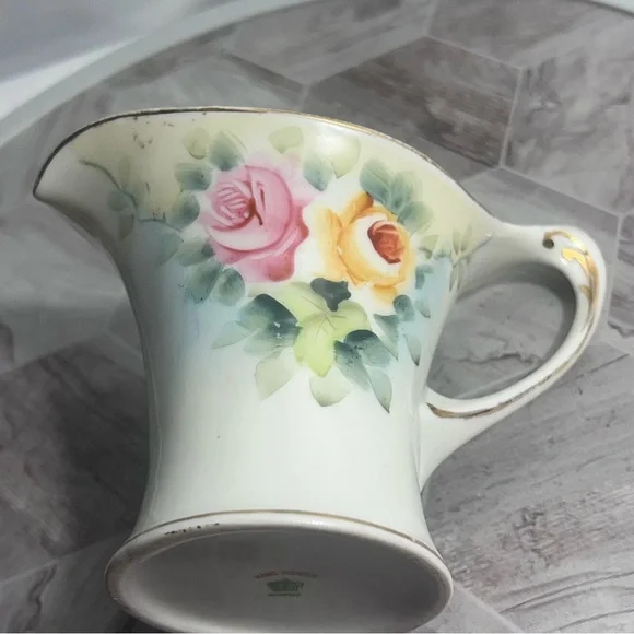 Antique Nippon Hand Painted Floral Creamer with Gold Trim – Crown Mark Japan - Picture 9 of 9